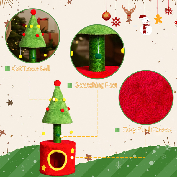 30*30*77CM 松果树躲藏屋 红绿色 小型猫爬架 宠物节日用品-3