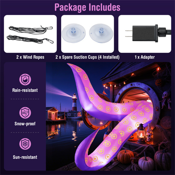 6.5英尺巨型充气触手万圣节装饰-内置LED灯，车窗/庭院使用，防雨/防雪-8