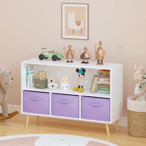 儿童书柜，带可折叠布艺抽屉，儿童书籍展示，玩具收纳柜，白色/紫色不支持Self-Pick Up-13