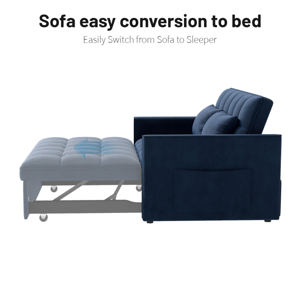 灯芯绒双人沙发床，带拉出式床铺、2个靠枕及侧边储物袋-12