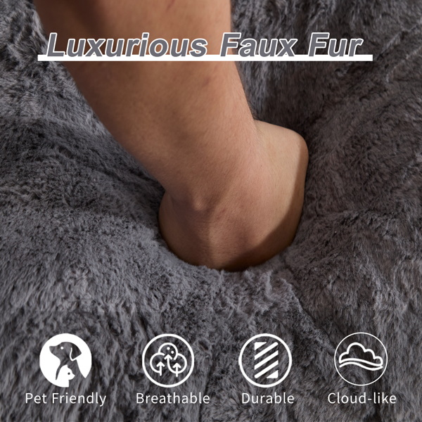 成人巨型豆袋沙发、超柔软蓬松的沙发、客厅卧室室内超大躺椅、无需组装带枕头的舒适阅读椅、灰色-4