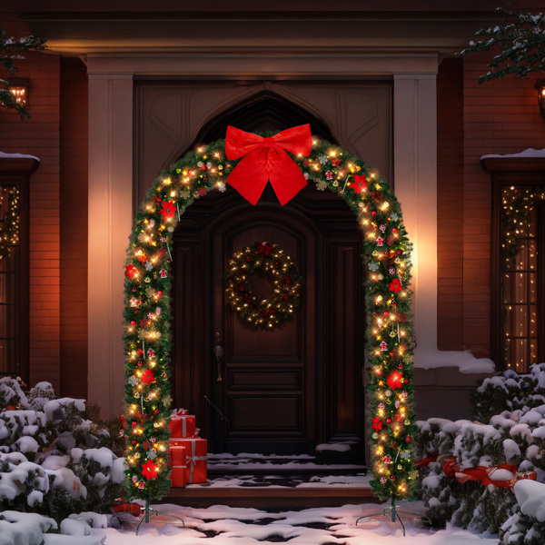 240*40*265cm   绿色PVC 弧形拱门 1650枝头 DIY 带350LED暖白灯串 带配饰 圣诞PVC拱门 30V 6W 美规-6