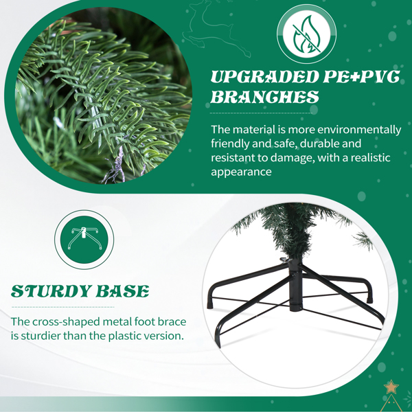 7.5ft  绿色  带金色系配饰 树裙 圣诞树 DIY 400LED暖白八模式 带遥控 950枝头 自动树 PE+PVC 圣诞树 30V 6W 美规-8