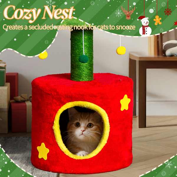 30*30*77CM 松果树躲藏屋 红绿色 小型猫爬架 宠物节日用品-2