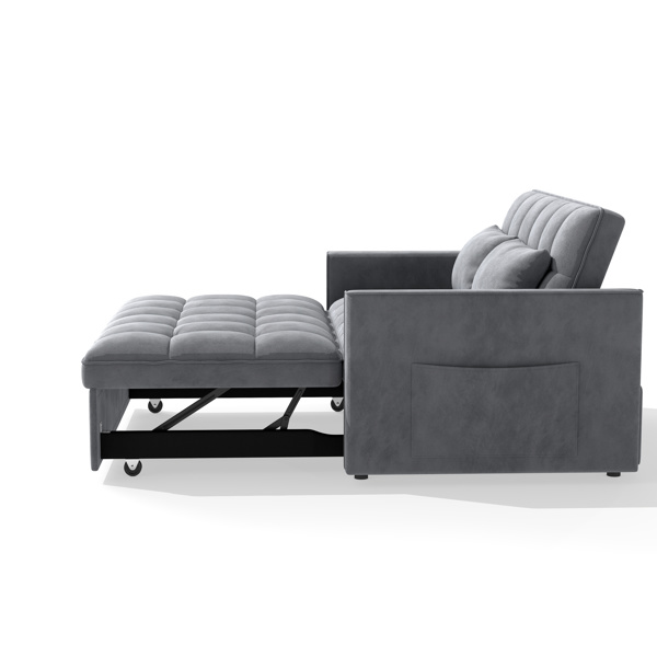 灯芯绒双人沙发床，带拉出式床铺、2个靠枕及侧边储物袋-12