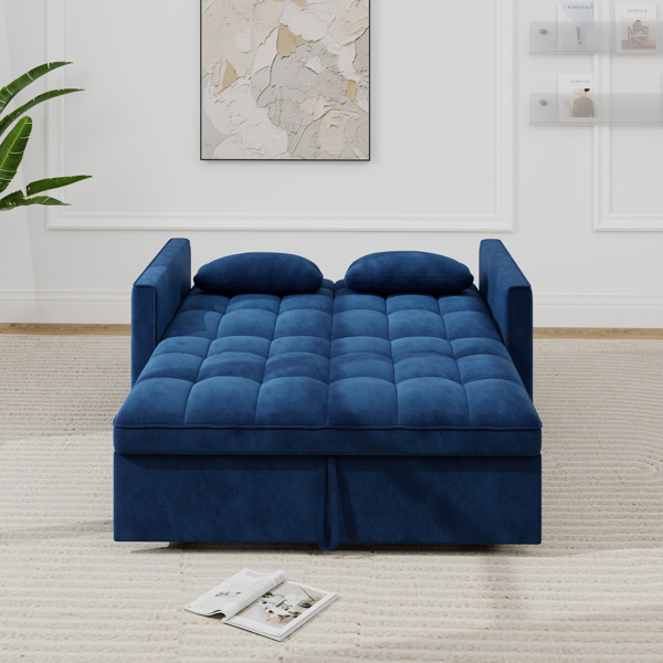 灯芯绒双人沙发床，带拉出式床铺、2个靠枕及侧边储物袋-3