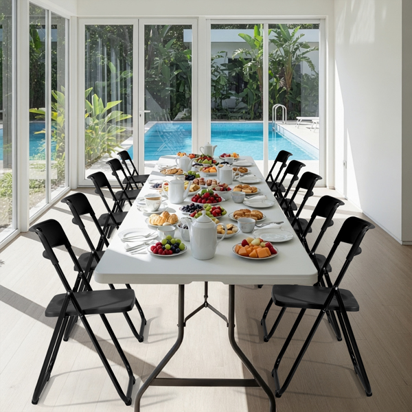 10pcs 黑色 铁框架 庭院塑料折叠椅-3