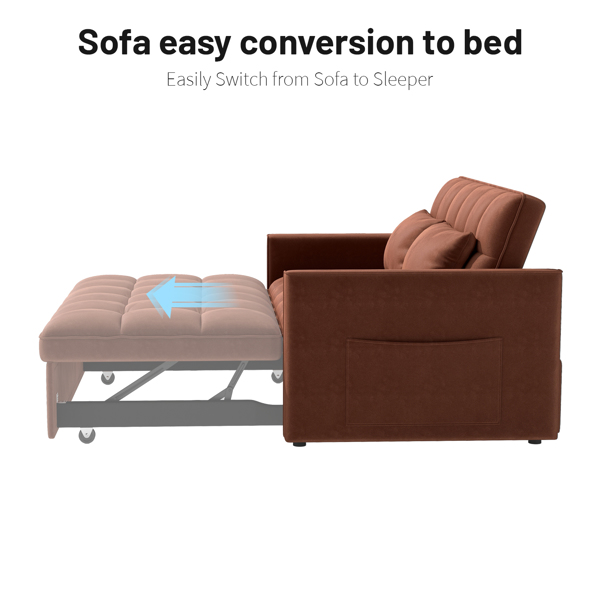 灯芯绒双人沙发床，带拉出式床铺、2个靠枕及侧边储物袋-6