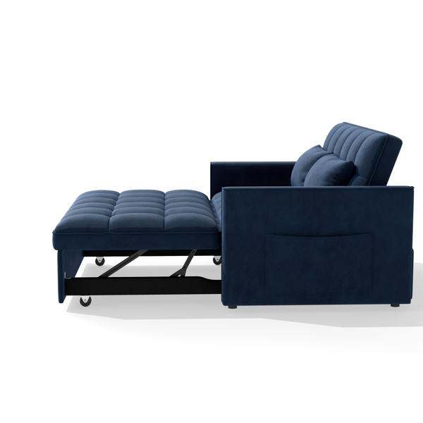 灯芯绒双人沙发床，带拉出式床铺、2个靠枕及侧边储物袋-13