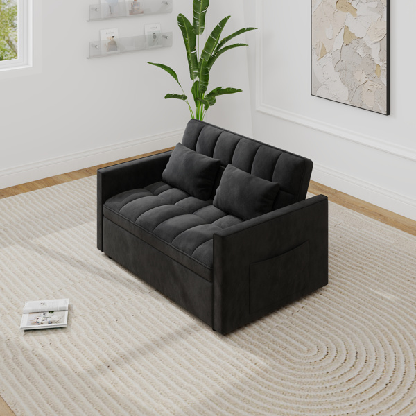 灯芯绒双人沙发床，带拉出式床铺、2个靠枕及侧边储物袋-9