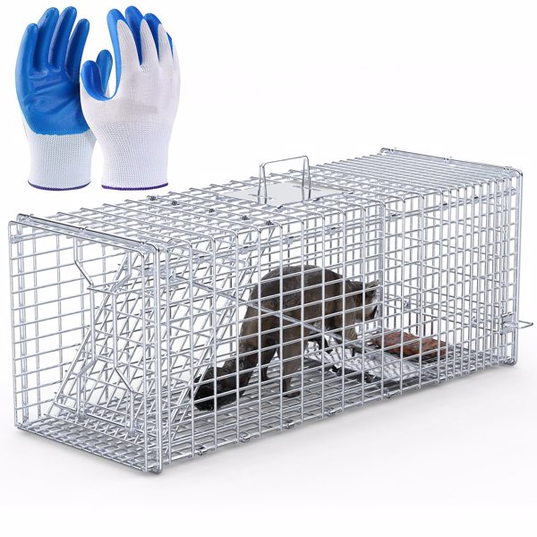 （物流随机发，自提可发加拿大）-重型活体动物捕兽笼 - 37x14x15英寸镀锌网格，灵敏踏板触发装置及后置释放门，防护把手，折叠式设计，适用于浣熊、犰狳及55磅以下小型犬-10