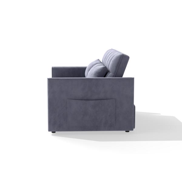 灯芯绒双人沙发床，带拉出式床铺、2个靠枕及侧边储物袋-13