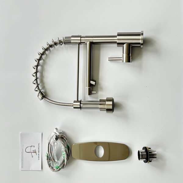 带下拉式喷雾器的厨房水龙头，单把手2功能不锈钢弹簧颈，单孔安装，适用于住宅、商业、房车、酒吧等，刷镍【周末不发货，TK/TEMU订单仅支持自提】-5