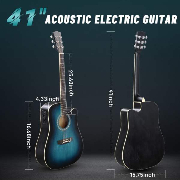 【禁售Amazon】KMA101 41in 缺角 椴木 带音箱 民谣吉他 擦色蓝色-3