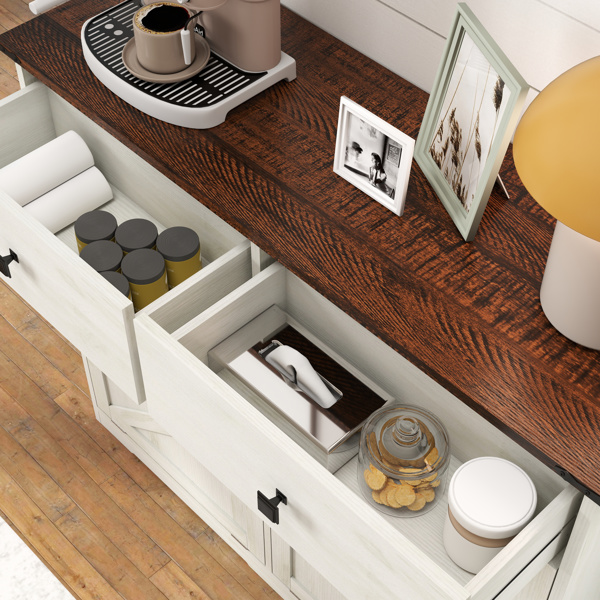 农舍双倾斜式垃圾柜，适用于 20 加仑垃圾桶，独立式回收柜，带隐藏式抽屉，谷仓门式洗衣分类柜，厨房倾斜式垃圾柜（升级款，底部和台面做了升级，图片需要更换）-8