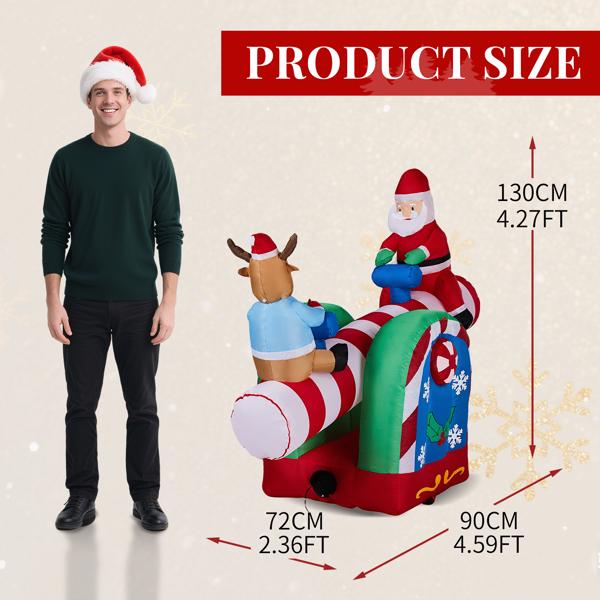 4.7FT 电机跷跷板老人和鹿 4颗LED 210D涤纶 圣诞充气装饰 12V 12V,2000mA 美规-5