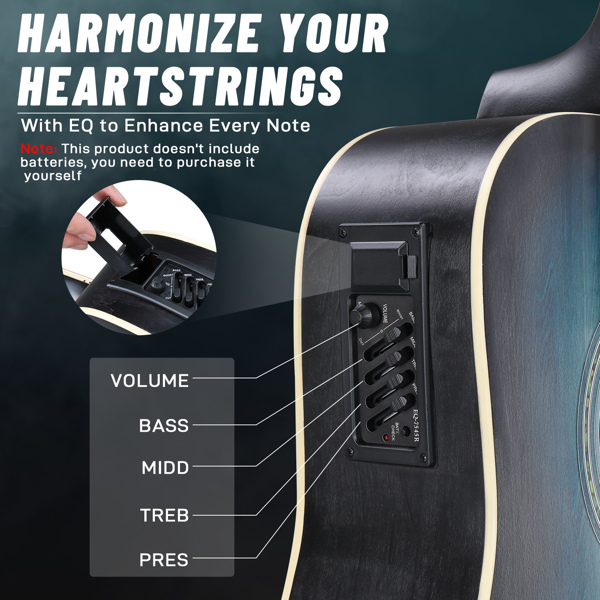 【禁售Amazon】KMA101 41in 缺角 椴木 带音箱 民谣吉他 擦色蓝色-4