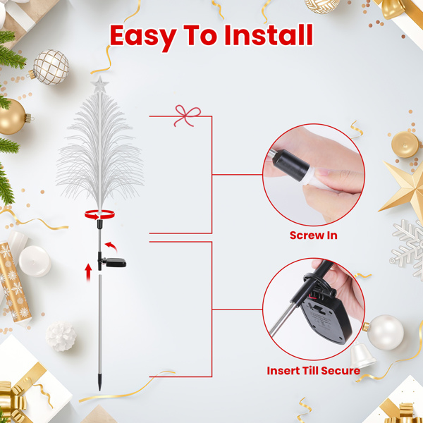 （自提可发加拿大，temu&tk下自提单）七彩太阳能圣诞树插地灯（4件装），逼真光纤雪松造型配星饰，IP44防水户外装饰，适用于庭院草坪露台，节日庭院步道花园小径装饰-8