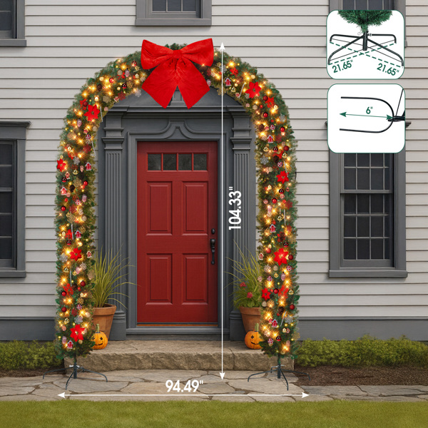 240*40*265cm   绿色PVC 弧形拱门 1650枝头 DIY 带350LED暖白灯串 带配饰 圣诞PVC拱门 30V 6W 美规-10