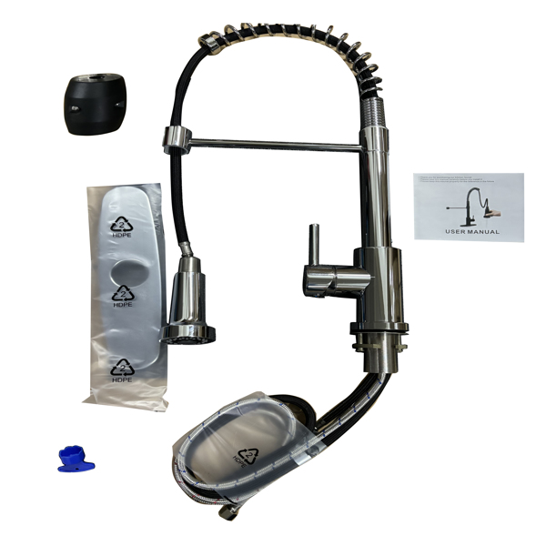 带下拉式喷雾器的厨房水龙头工业1把手1孔或3孔水龙头，适用于农舍露营者洗衣设施Rv湿吧水槽，不锈钢，铬【周末不发货，TK/TEMU订单仅支持自提】-5