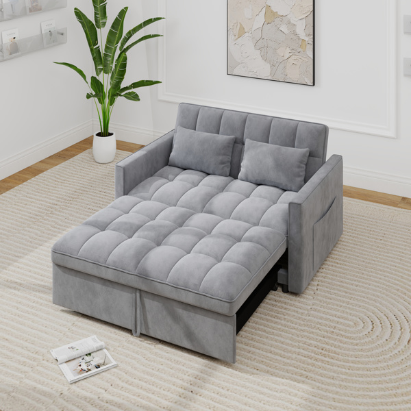 灯芯绒双人沙发床，带拉出式床铺、2个靠枕及侧边储物袋-9