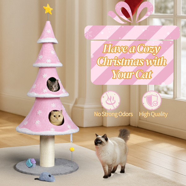 60*60*150CM 雪花四层圣诞躲藏猫树 粉红色带白边 猫爬架 宠物节日用品-4