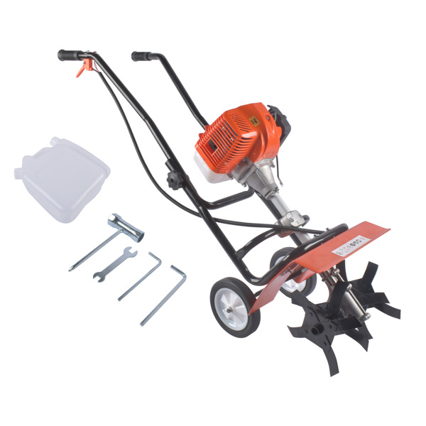 A1-2冲程52cc汽油微耕机 52CC 2-Stroke Gas Powered Tiller Cultivator, Handheld Rototiller for Lawn, Garden and Soil Cultivation-1