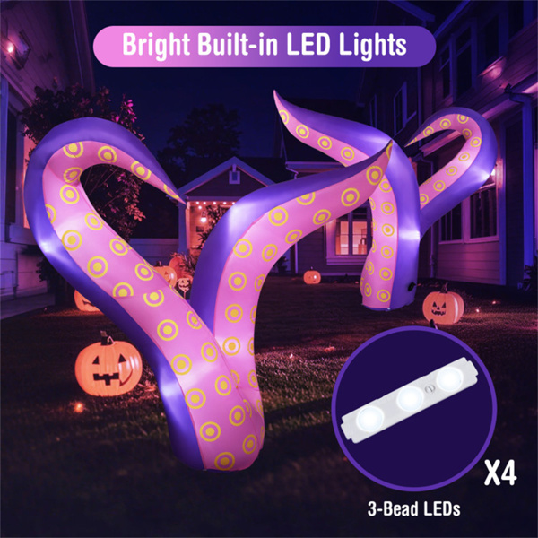 6.5英尺巨型充气触手万圣节装饰-内置LED灯，车窗/庭院使用，防雨/防雪-10