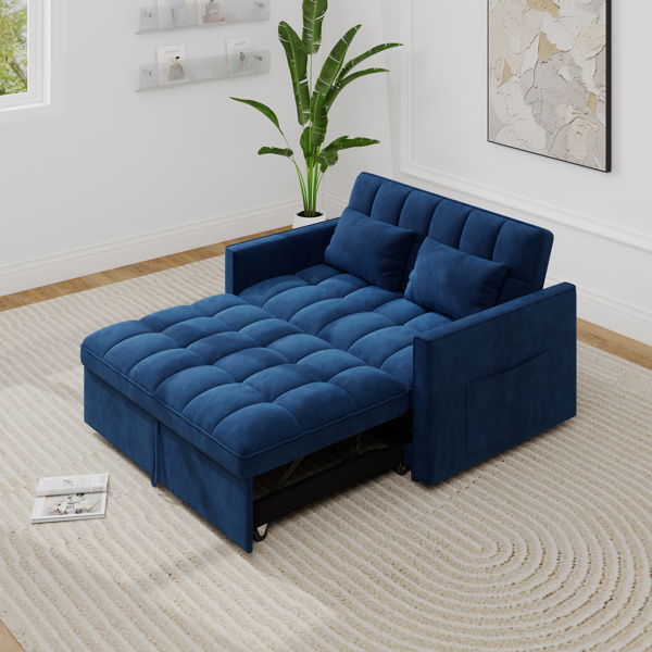 灯芯绒双人沙发床，带拉出式床铺、2个靠枕及侧边储物袋-10