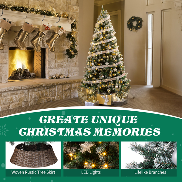 7.5ft  绿色喷白 带丝带银色配饰 栅栏树裙 圣诞树 DIY 350LED暖白8模式 带遥控 1223枝头 自动树 PVC 圣诞树 30V 6W 美规-12