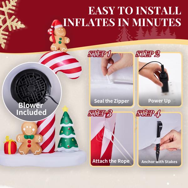 8.2FT 拐杖糖姜饼人和树 6颗LED 210D涤纶 圣诞充气装饰 12V 12V,1500mA 美规-7