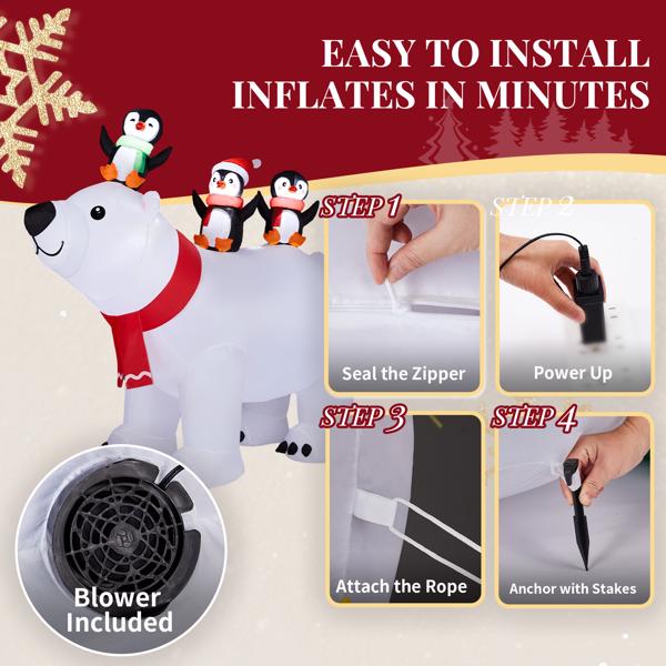 5FT 3只企鹅骑北极熊 5颗LED 210D涤纶 圣诞充气装饰 12V 12V,1250mA 美规-7