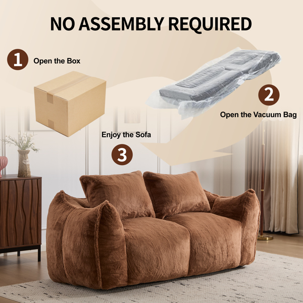 成人巨型豆袋沙发、超柔软蓬松的沙发、客厅卧室室内超大躺椅、无需组装带枕头的舒适阅读椅、棕色-6