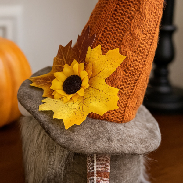 2件套圣诞节侏儒装饰5.5x3.5x20.5“织物坐式侏儒，带橙色帽子和枫叶，非常适合秋季收获和感恩节装饰FBA发货-6