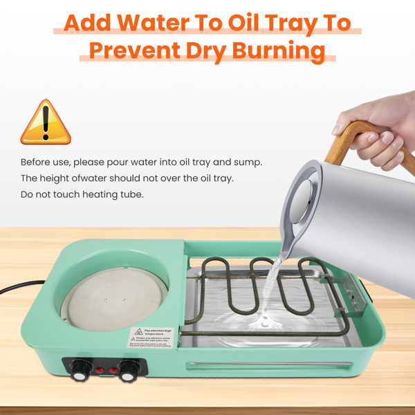 （物流随机发，自提可发加拿大）-三合一电热锅（含烤架及煎锅）- 1600W快速均匀加热，独立双温控（284℉-500℉），不粘无烟设计，可拆卸部件支持洗碗机清洗，适合3-5人使用-6