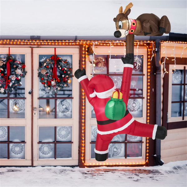 8.5英尺充气式驯鹿攀爬圣诞老人-内置LED灯耐候聚酯圣诞装饰-4