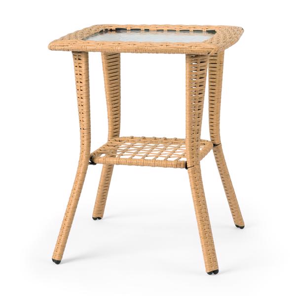 花纹玻璃面 浅黄色藤条 44*5*44.5*57.5cm 编藤边桌-1