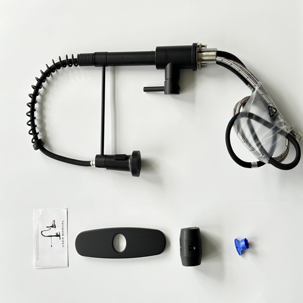 带下拉式喷雾器的厨房水龙头，适用于农舍露营者洗衣设施的1孔或3孔水龙头，Rv湿吧水槽，不锈钢，哑光黑色【周末不发货，TK/TEMU订单仅支持自提】-4