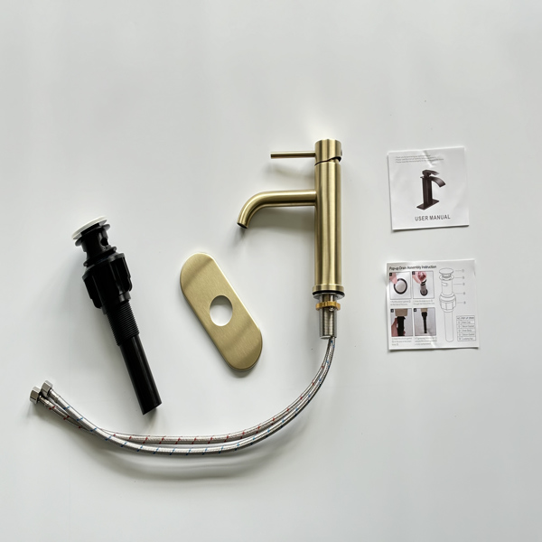 单柄浴室水龙头卫生间水龙头不锈钢单孔T10，拉丝金【周末不发货，TK/TEMU订单仅支持自提】-5