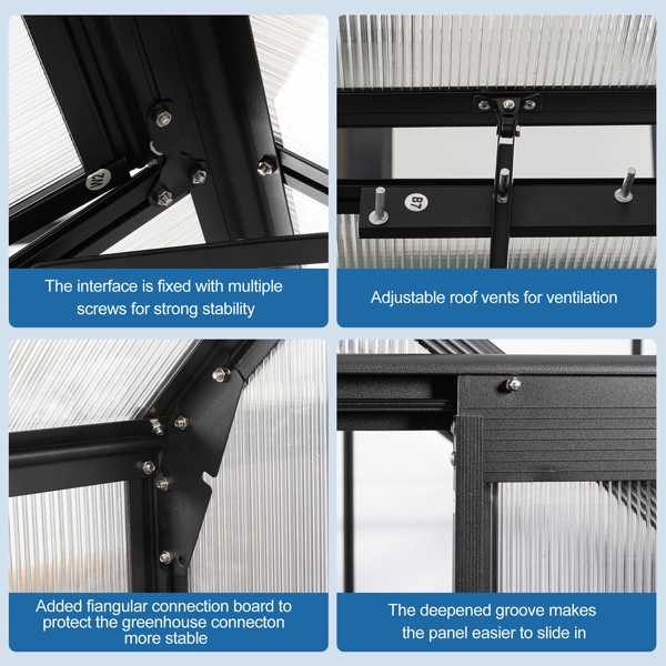 6x10 英尺聚碳酸酯温室升高底座和锚铝重型步入式温室，适合所有季节的户外后院-8