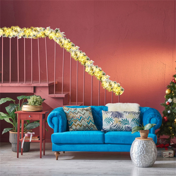 9英尺逼真的圣诞花环预亮50个暖LED定时器180个提示猩猩莓PVC/PE室内/室外使用-10