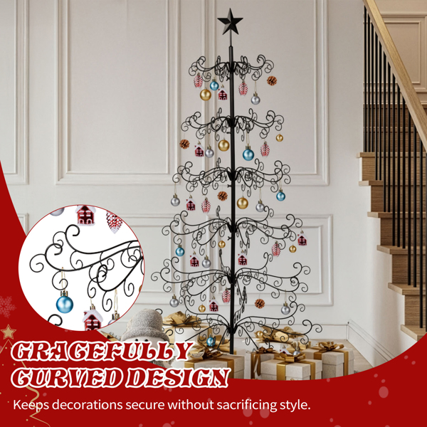 6ft  黑色  铁艺圣诞树  顶部带星星  不含配饰 PVC 圣诞树-10