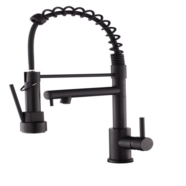 带下拉式喷雾器的厨房水龙头，单把手2功能不锈钢弹簧颈，单孔安装，适用于住宅、商业、房车、酒吧等，哑光黑色【周末不发货，TK/TEMU订单仅支持自提】-1