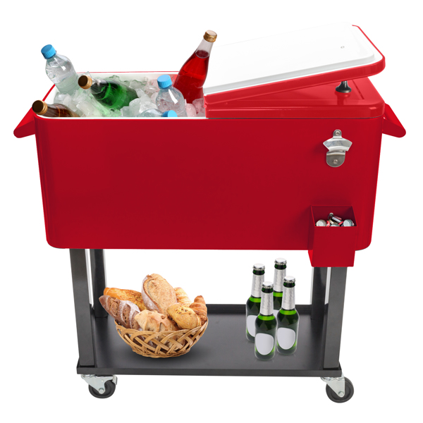 80qt 红色箱体 黑色脚管 冷冻保温推车 91*87*48cm 长方形 铁喷塑 带排水管-39