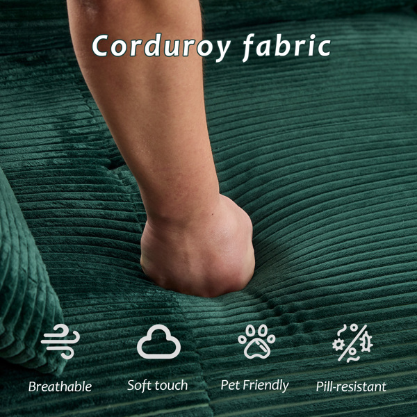 现代记忆泡沫压缩沙发、客厅2座大型分段沙发、宠物友好型云模块化分段沙发、灯芯绒面料、超深沙发座、无需组装、绿色-4