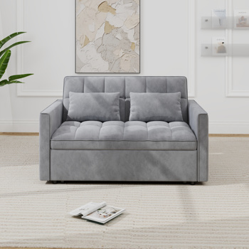 灯芯绒双人沙发床，带拉出式床铺、2个靠枕及侧边储物袋