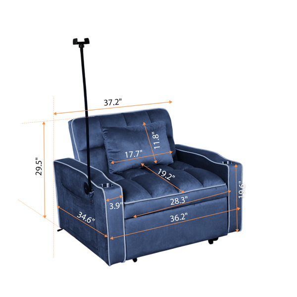 灯芯绒拉出式沙发床带靠枕，拉丝不锈钢杯架、手机支架及USB充电端口-7