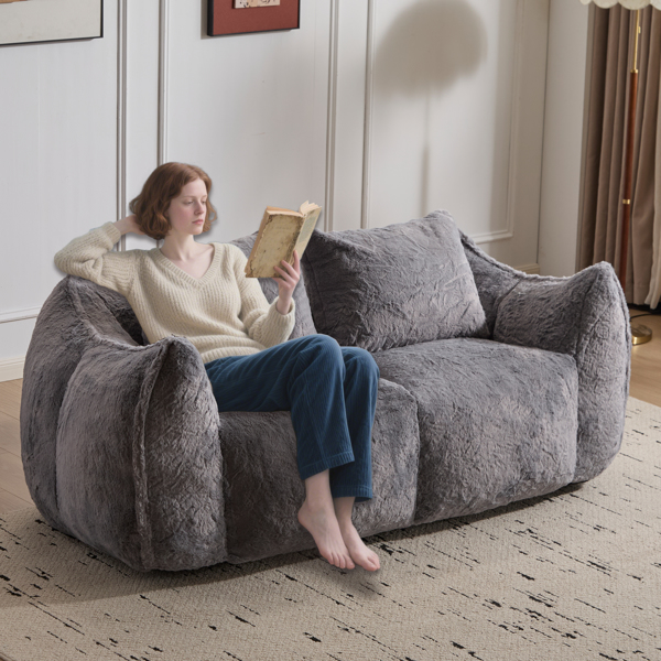 成人巨型豆袋沙发、超柔软蓬松的沙发、客厅卧室室内超大躺椅、无需组装带枕头的舒适阅读椅、灰色-7