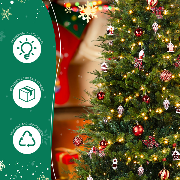 7.5ft  绿色  带红色系配饰 树裙 圣诞树 DIY 400LED暖白八模式 带遥控 950枝头 自动树 PE+PVC 圣诞树 30V 6W 美规-10