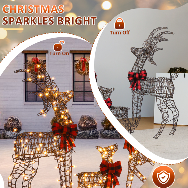 3pcs 4FT  棕色绕藤 家庭麋鹿 210LED暖白灯 塑料 圣诞灯饰麋鹿 31V 3.6W 英规-13